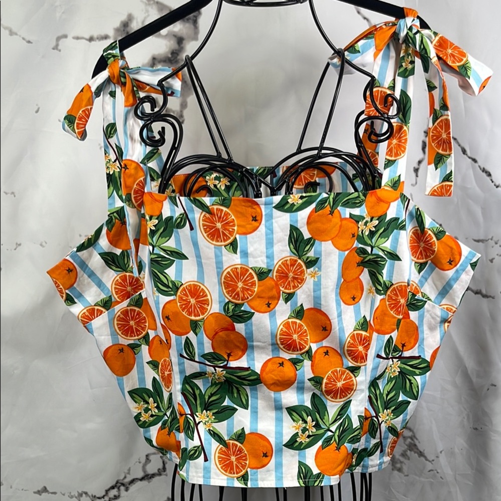 ModCloth Collectif Ylenia Crop Top Oranges and Blue Stripes Tied Shoulder Straps